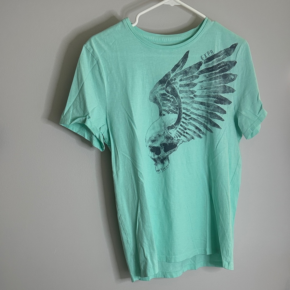 Express Aqua Winged Skull Tee
